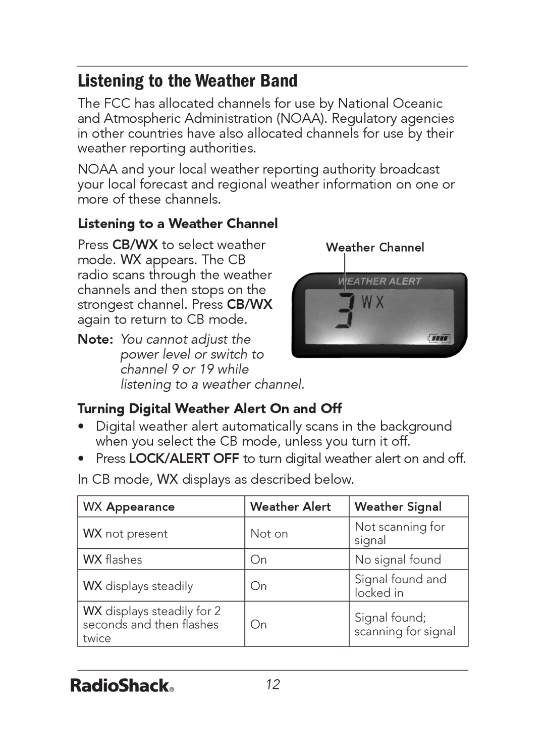 Radio Shack 21-1679 A manual Listening to the Weather Band, Listening to a Weather Channel 