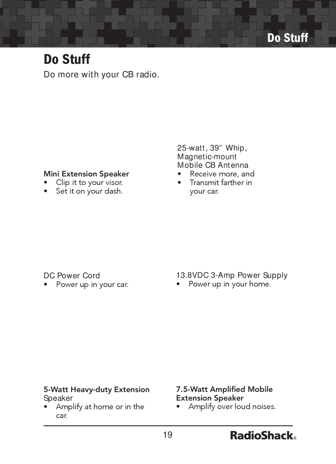 Radio Shack 21-1679 manual Do Stuff, Do more with your CB radio 