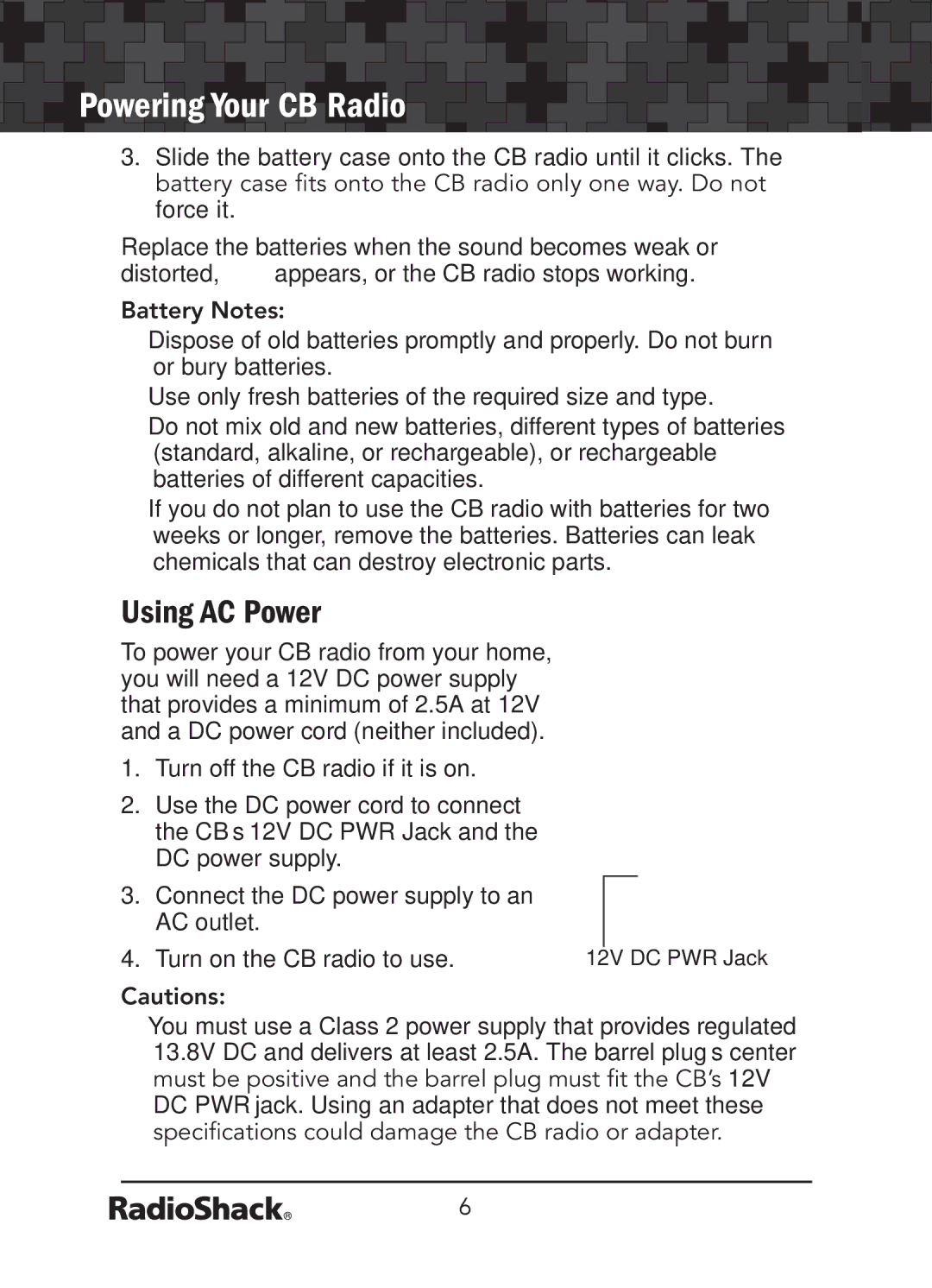 Radio Shack 21-1679 manual Using AC Power, AtteryŸ.Otes, SpeciþcationsCouldDamageThe#RadioOrAdapter 