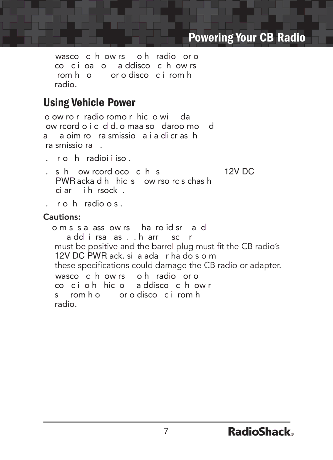 Radio Shack 21-1679 manual Using Vehicle Power 