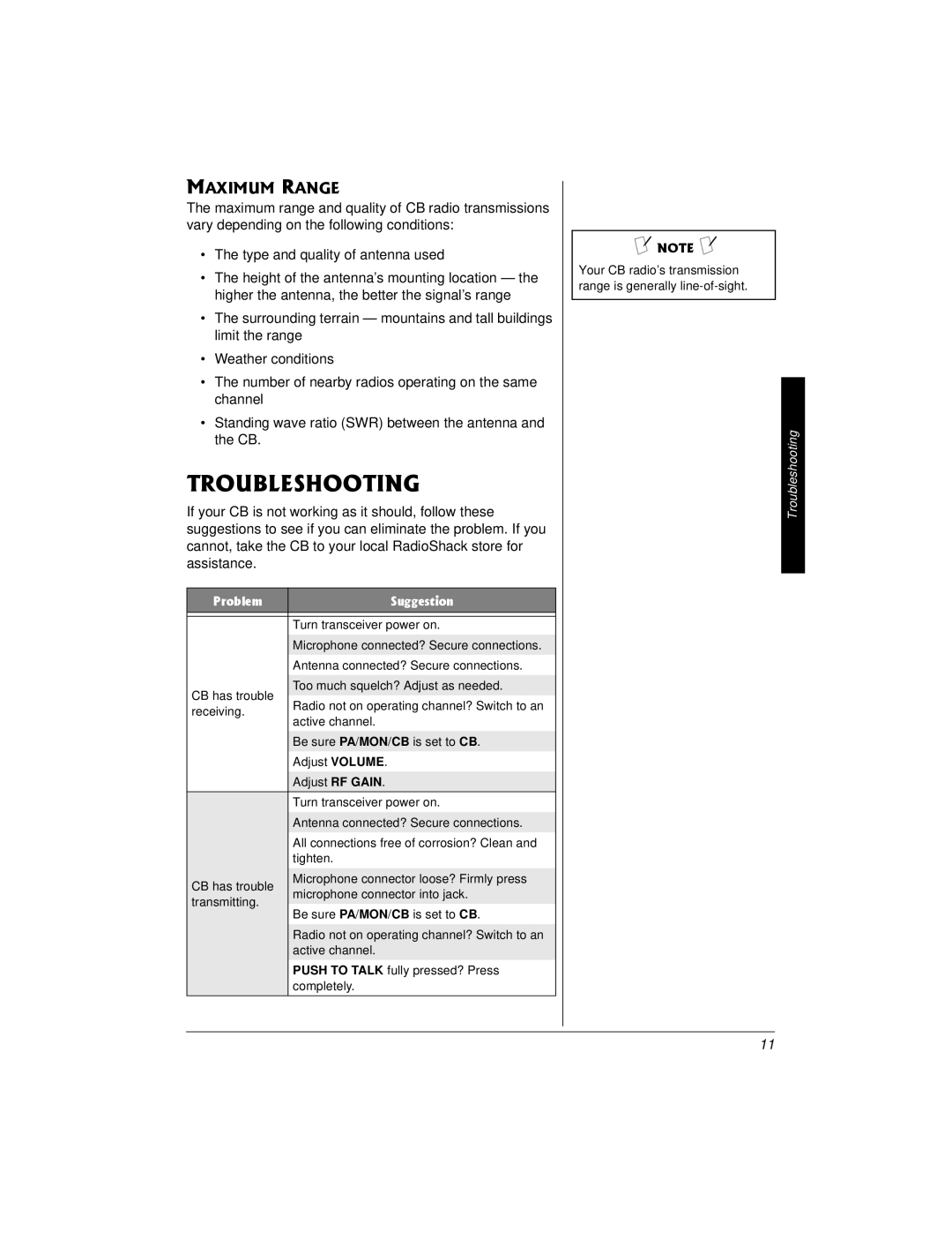 Radio Shack 21-1706 owner manual 6417$.5*116+0, #+/7/4#0, Troubleshooting 