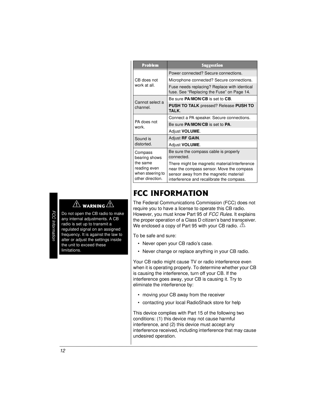 Radio Shack 21-1706 owner manual +014/#6+10, FCC Information 