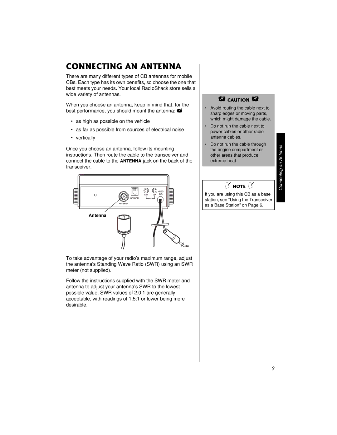 Radio Shack 21-1706 owner manual 100%6+0#0#0600#, Connecting an Antenna 