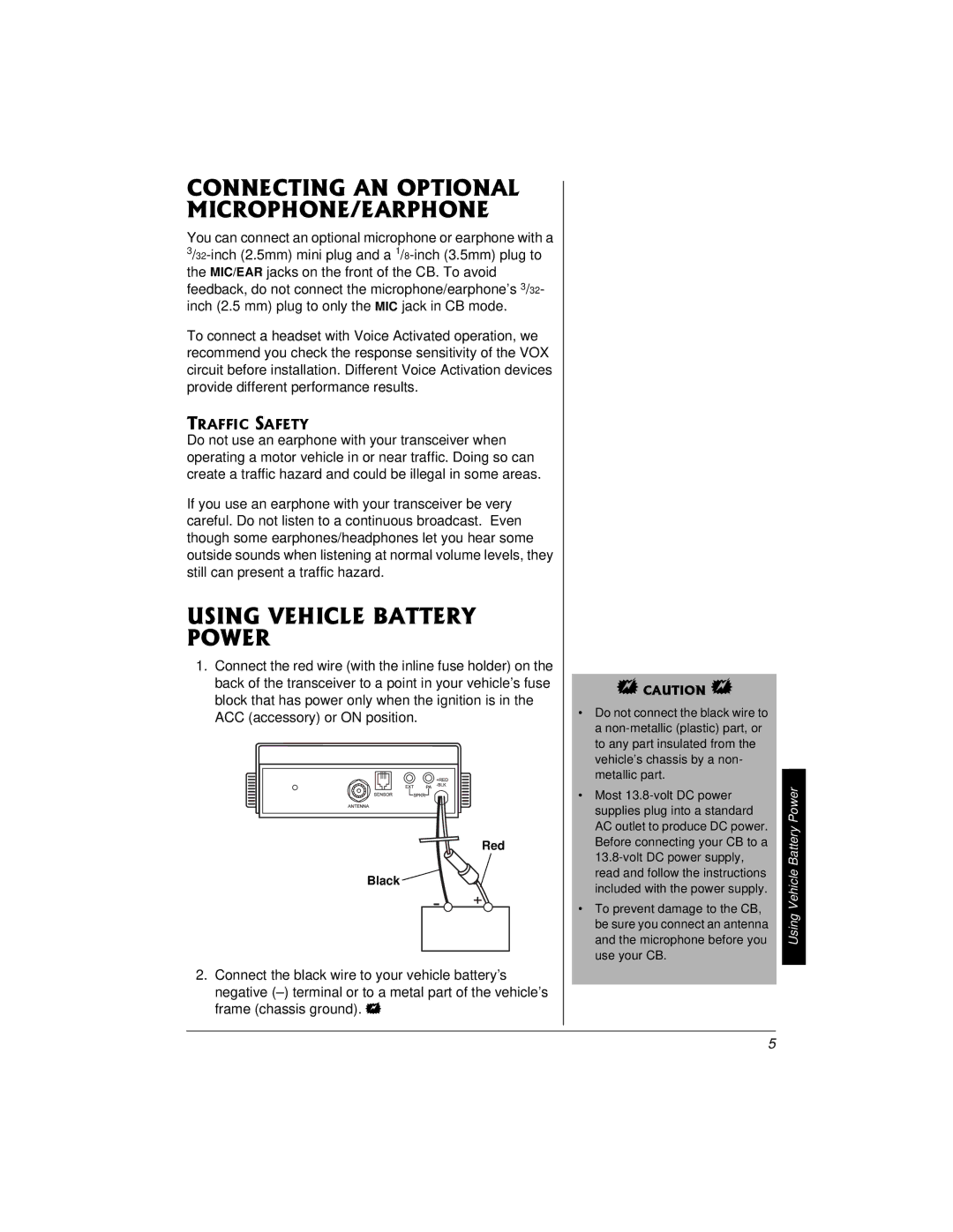 Radio Shack 21-1706 owner manual 75+08*+%.$#664, 100%6+0#0126+10#. /+%412*101#42*10, Using Vehicle Battery Power 