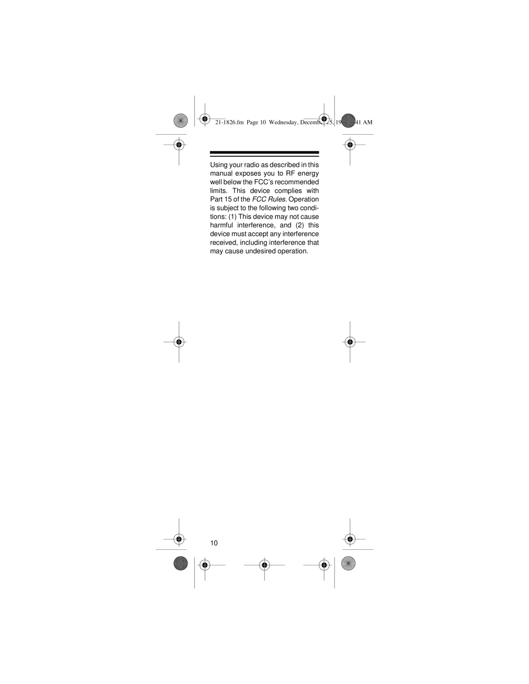 Radio Shack 21-1826 owner manual Fm Page 10 Wednesday, December 15, 1999 941 AM 