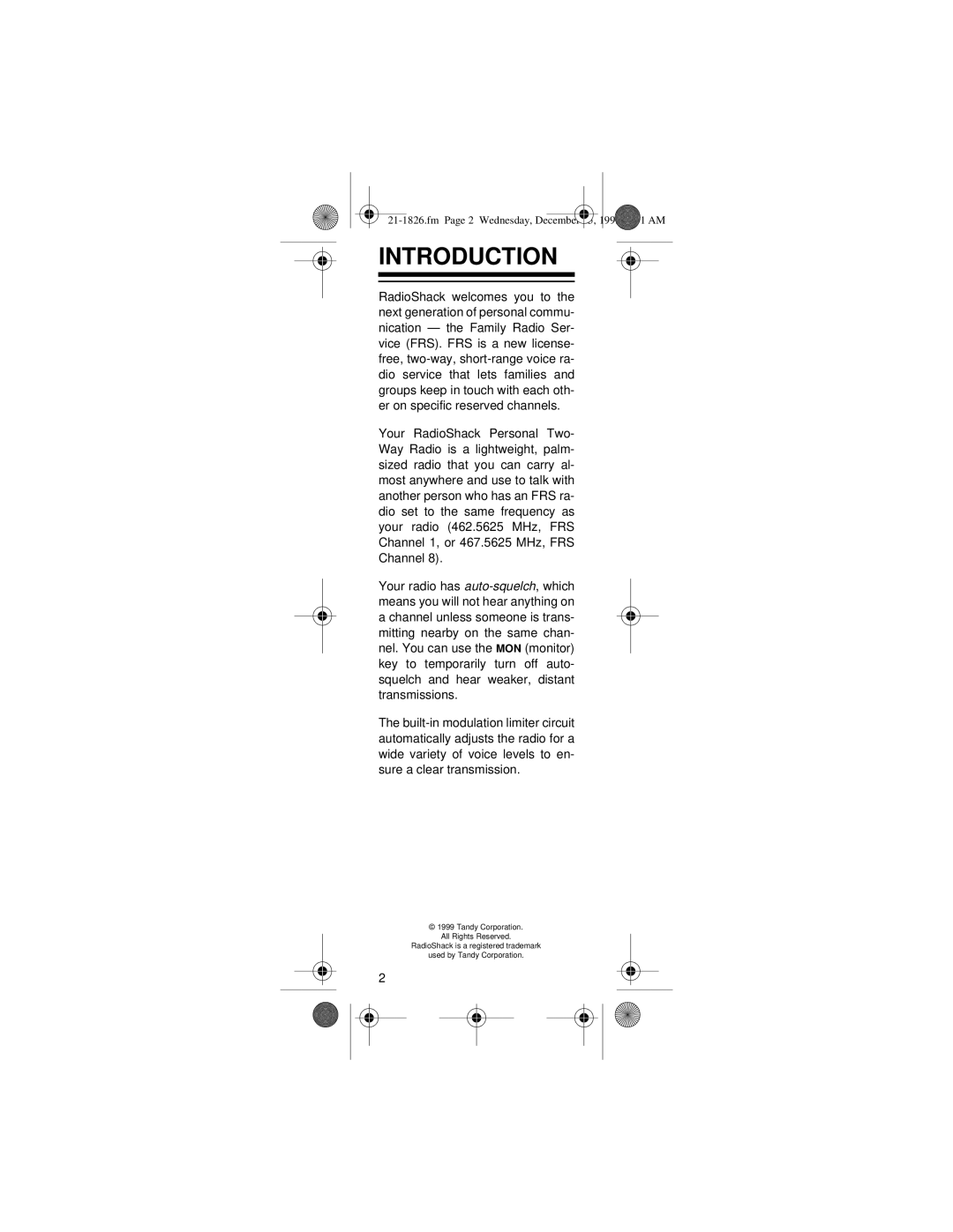 Radio Shack 21-1826 owner manual Introduction 