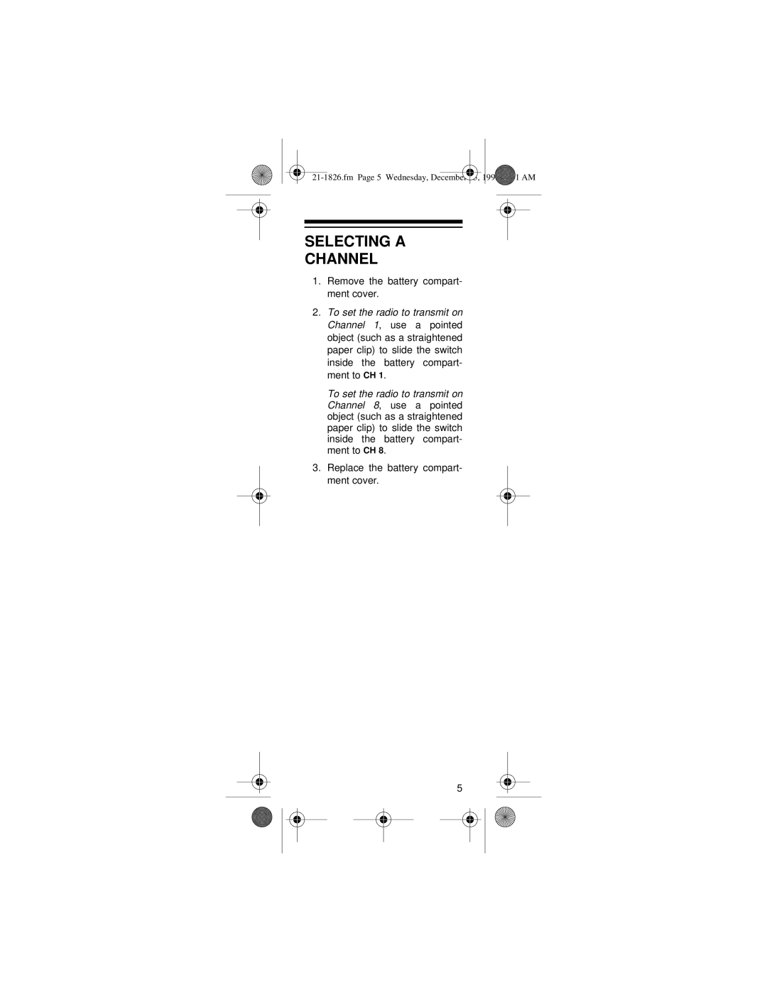 Radio Shack 21-1826/28/29 owner manual Selecting a Channel 