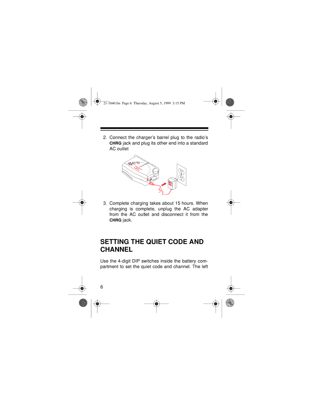 Radio Shack 21-1840 owner manual Setting the Quiet Code and Channel 