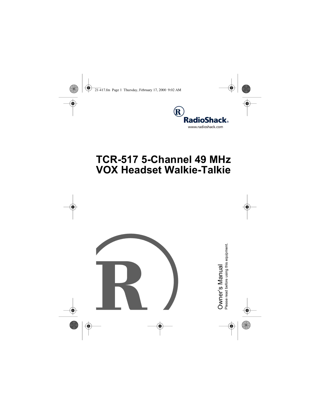 Radio Shack 21-417 manual 5084#80&KDQQHO#7#0+ 92#+HDGVHW#DONLH07DONLH 