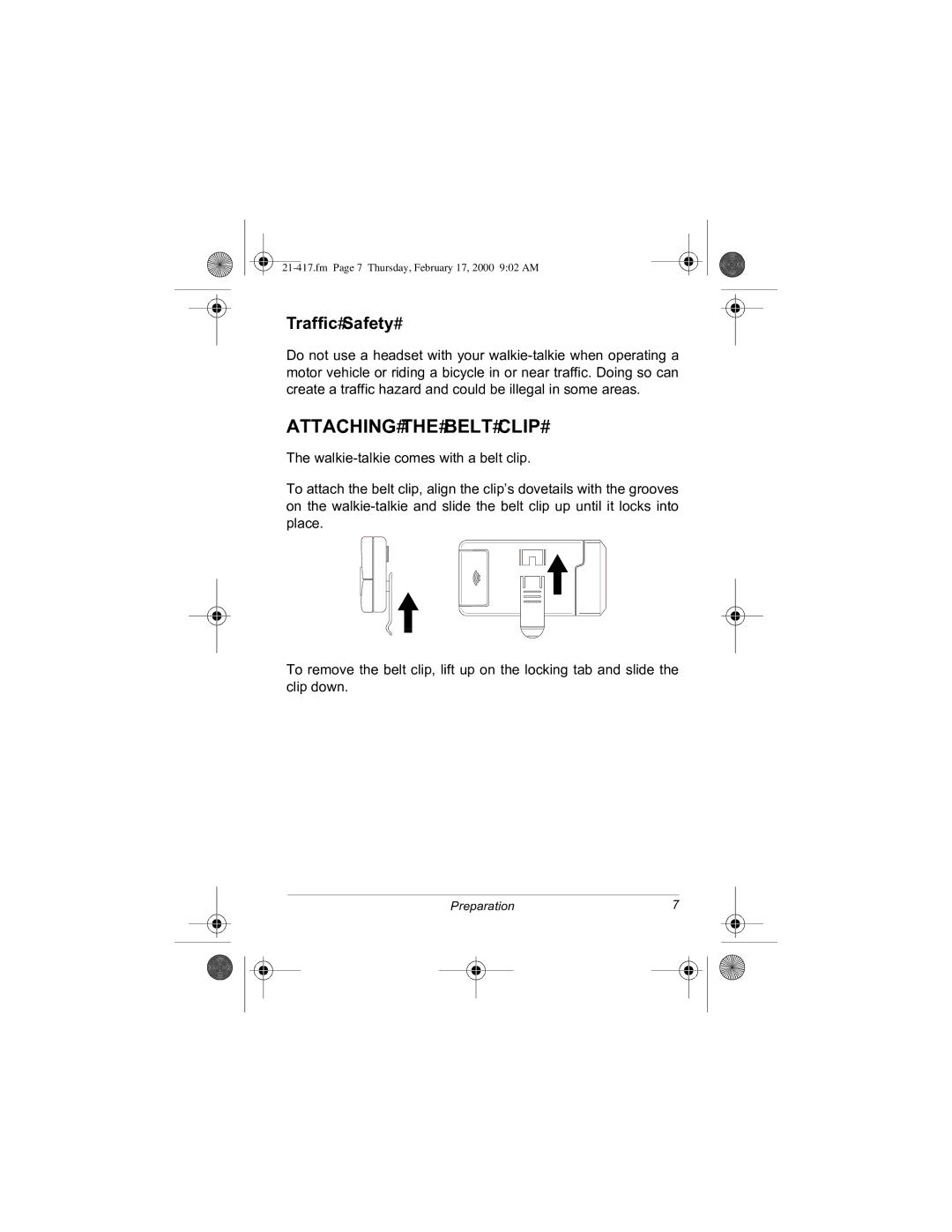 Radio Shack 21-417 manual $77$&+,1*#7+#%/7#&/,3#, 7KH#ZDONLH0WDONLH#FRPHV#ZLWK#D#EHOW#FOLS1, 3UHSDUDWLRQ 