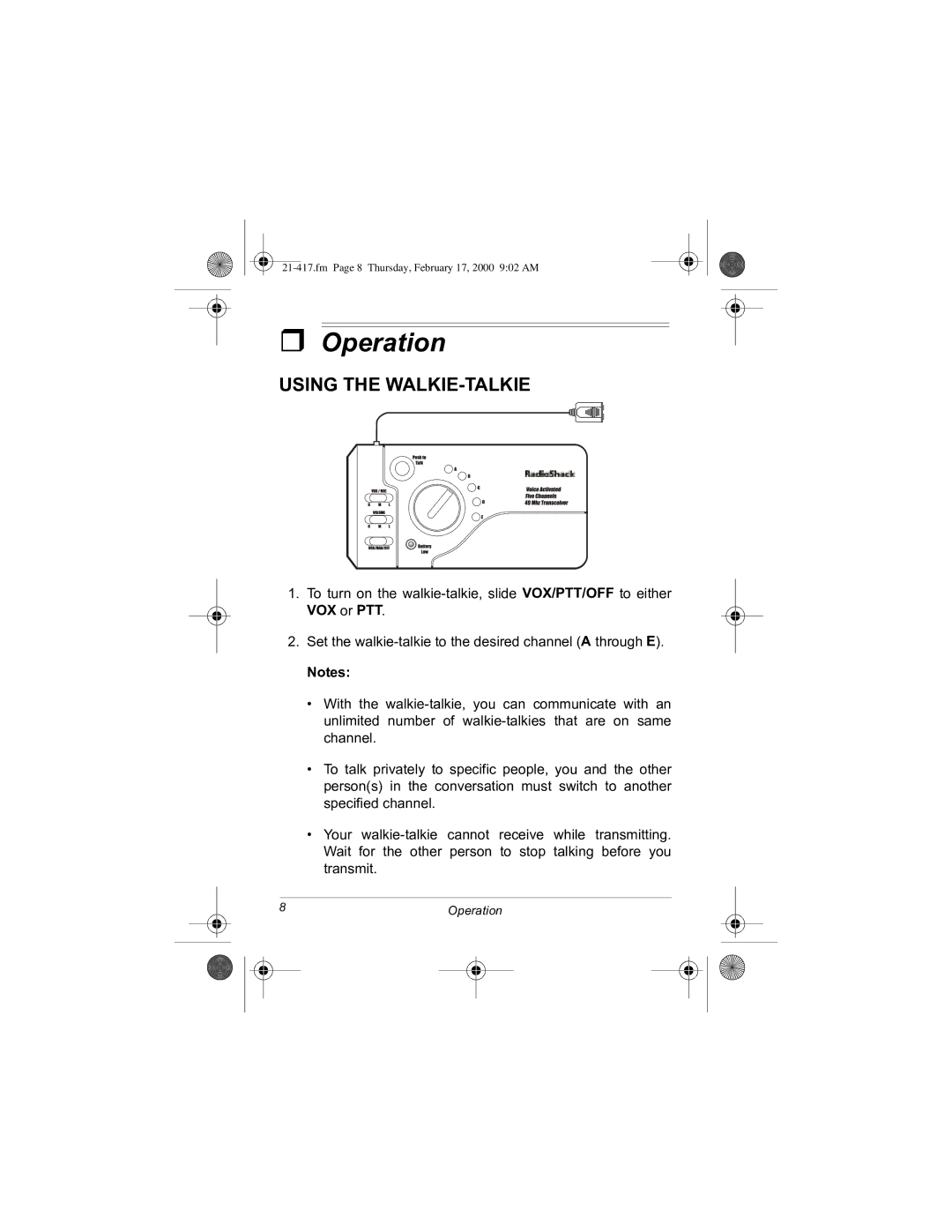 Radio Shack 21-417 manual 2SHUDWLRQ#, 86,1*#7+#$/.,07$/.,#, WUDQVPLW1 