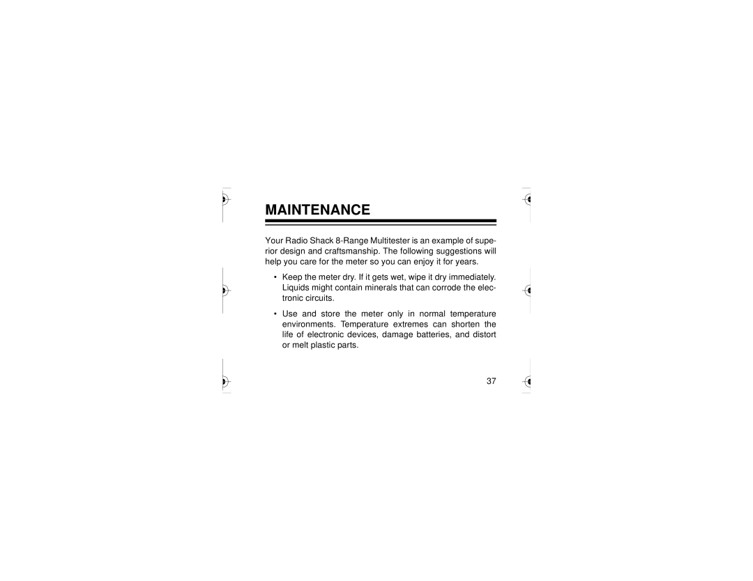 Radio Shack 22-218 owner manual Maintenance 