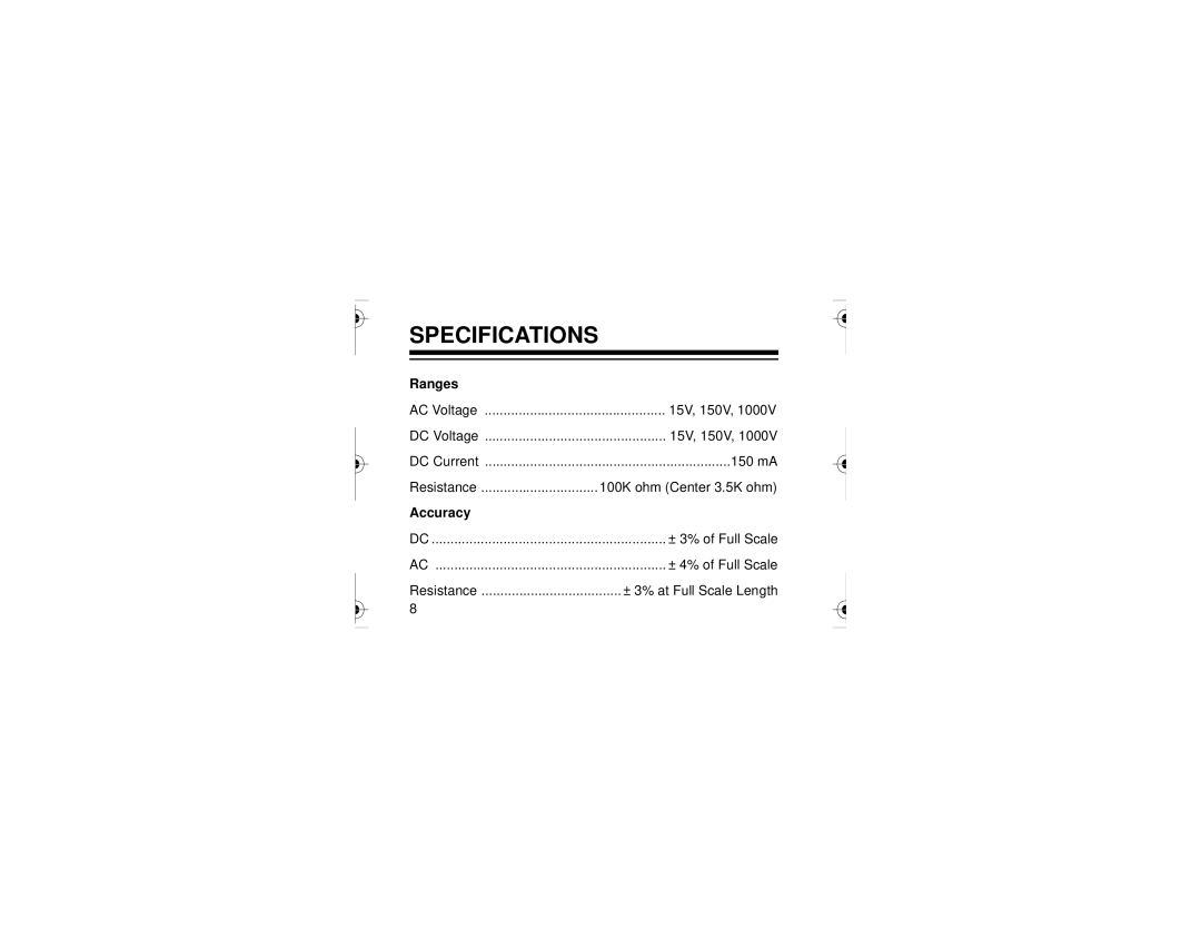 Radio Shack 22-218 owner manual Specifications 