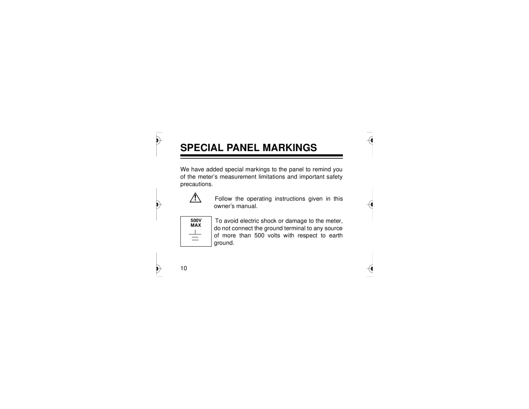 Radio Shack 22-218 owner manual Special Panel Markings 