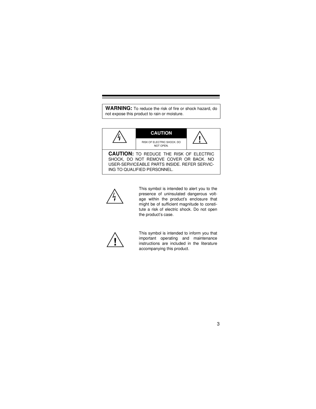 Radio Shack 23-334 owner manual Risk of Electric SHOCK. do Not Open 