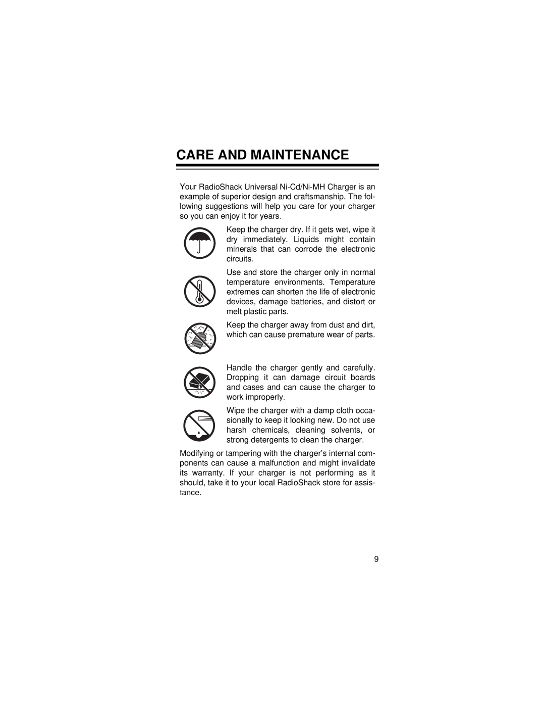 Radio Shack 23-334 owner manual Care and Maintenance 