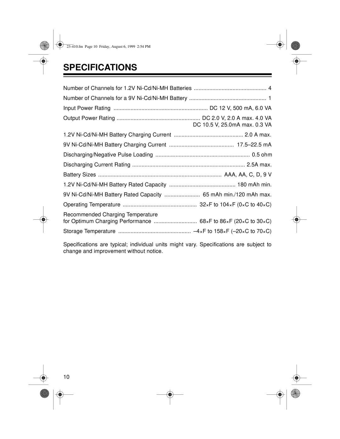 Radio Shack 23-410 owner manual Specifications 