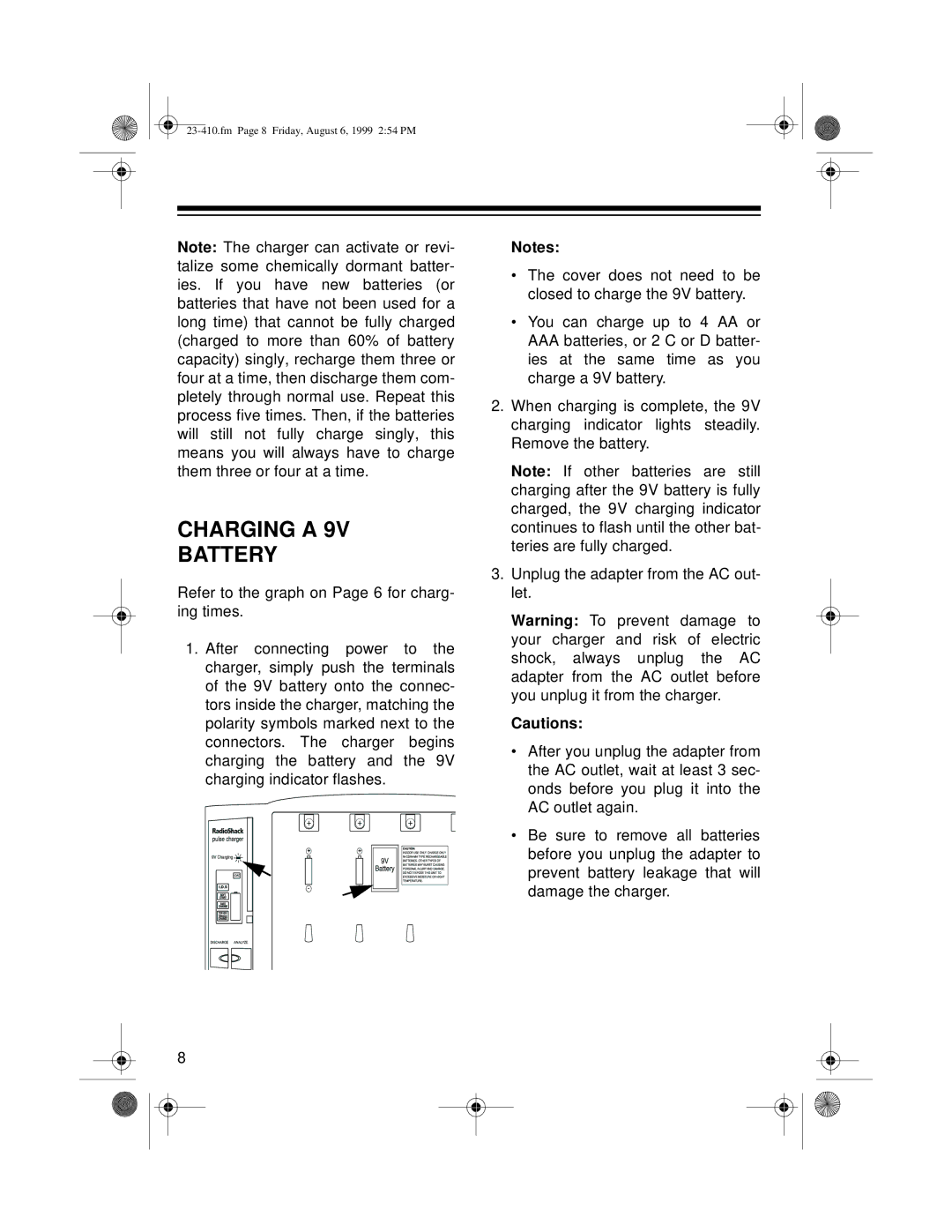 Radio Shack 23-410 owner manual Charging a Battery 