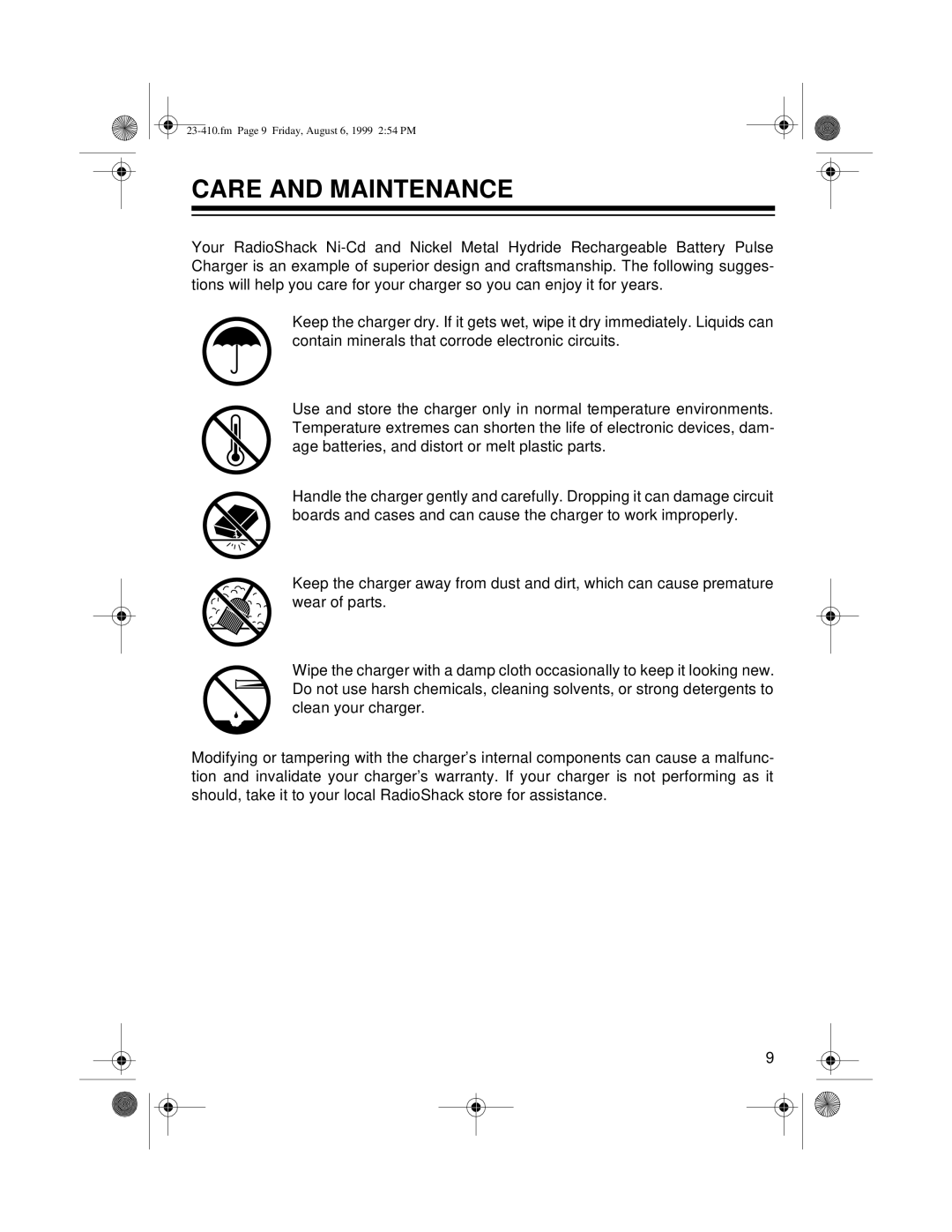 Radio Shack 23-410 owner manual Care and Maintenance 