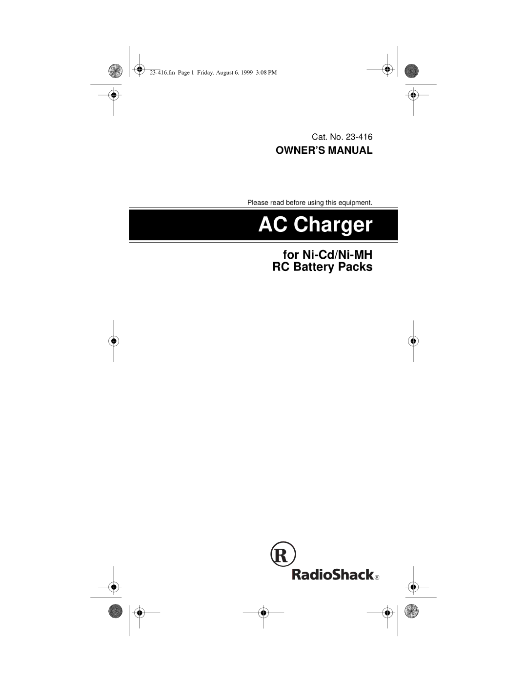 Radio Shack 23-416 owner manual AC Charger 