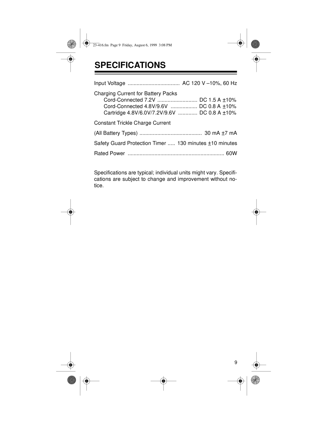 Radio Shack 23-416 owner manual Specifications 