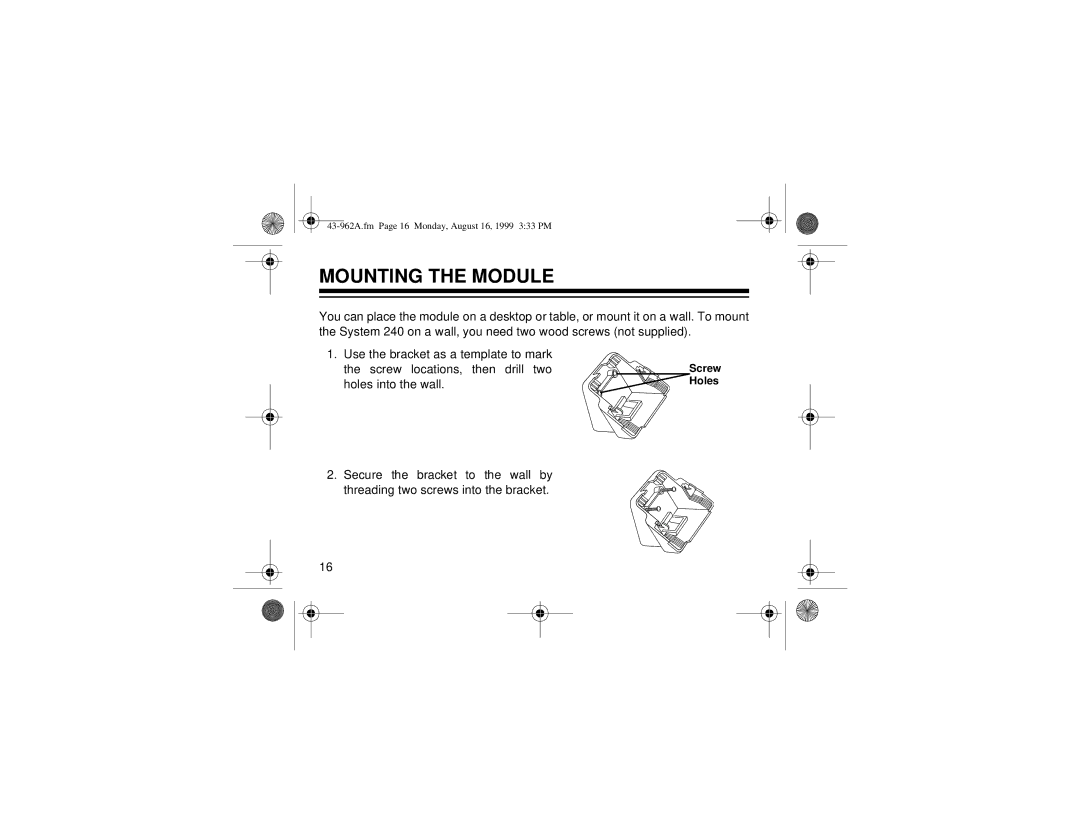 Radio Shack 240 owner manual Mounting the Module 