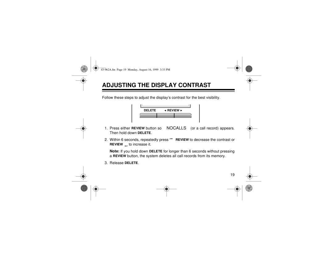 Radio Shack 240 owner manual Adjusting the Display Contrast 