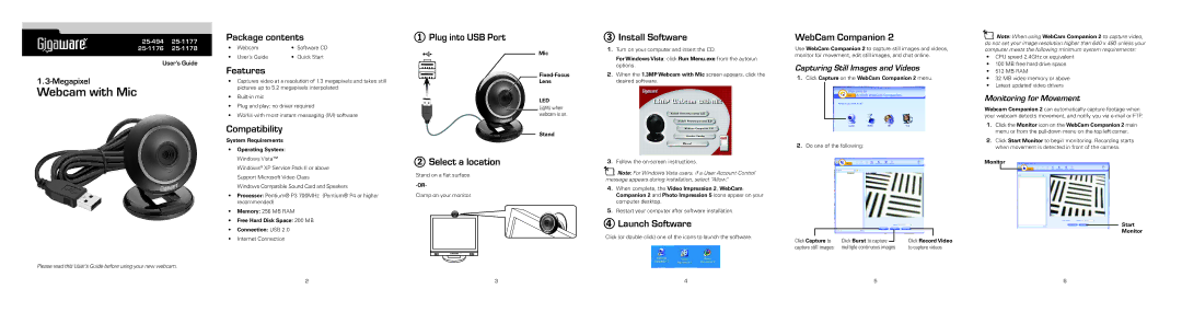 Radio Shack 25-1177, 25-1178 quick start Package contents, Features, Compatibility, Plug into USB Port, Install Software 