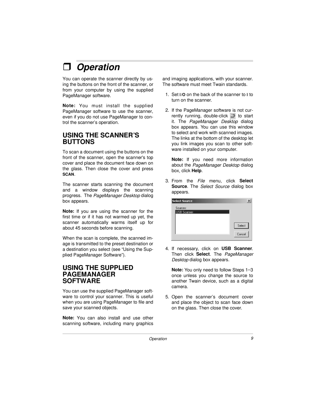 Radio Shack 25-3053 owner manual Operation, Using the SCANNER’S Buttons, Using the Supplied Pagemanager Software 