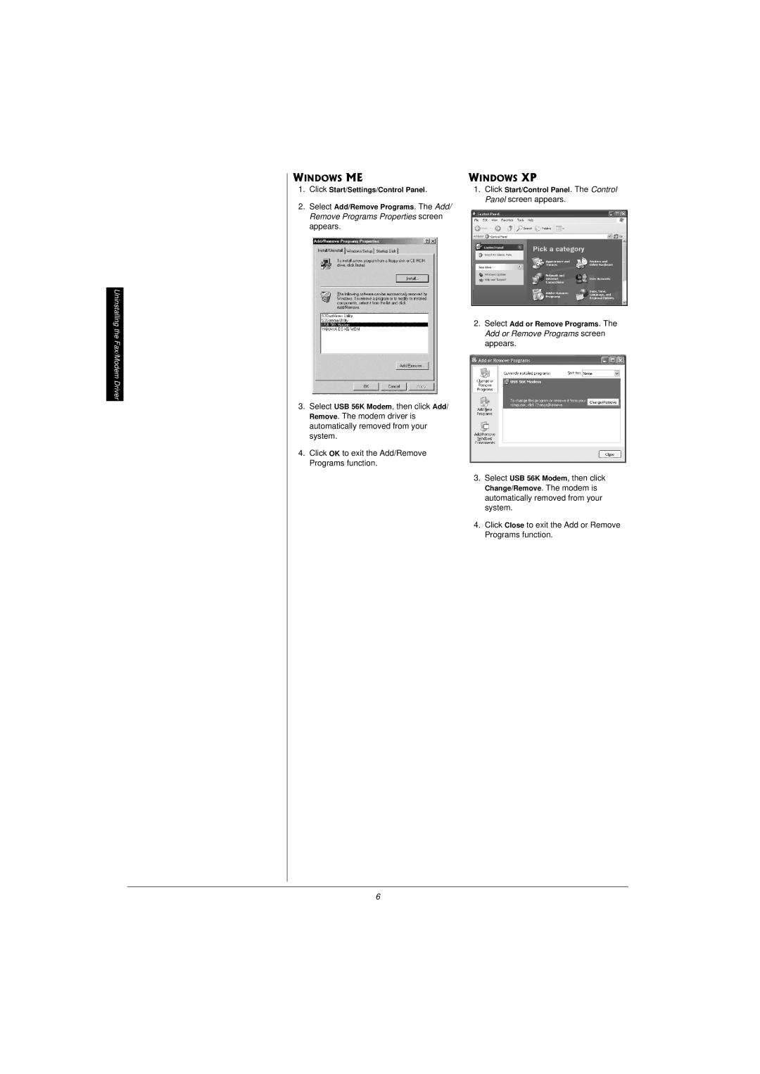 Radio Shack 25-3090 owner manual Select USB 56K Modem, then click, Click Close to exit the Add or Remove Programs function 