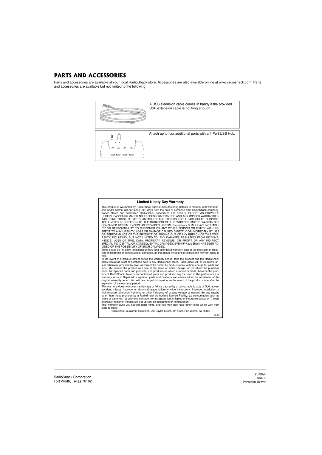 Radio Shack 25-3090 owner manual #465#0&#%%5514+5, RadioShack Corporation, Fort Worth, Texas 