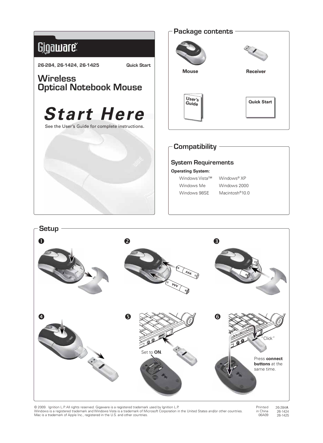 Radio Shack 26-284A quick start Click 