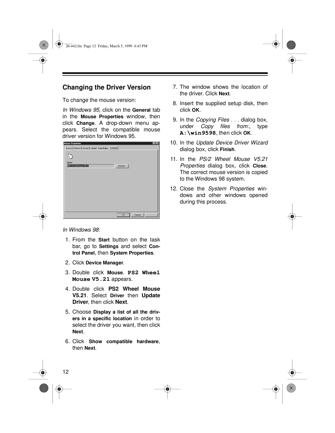 Radio Shack 26-442 owner manual Changing the Driver Version, Windows 