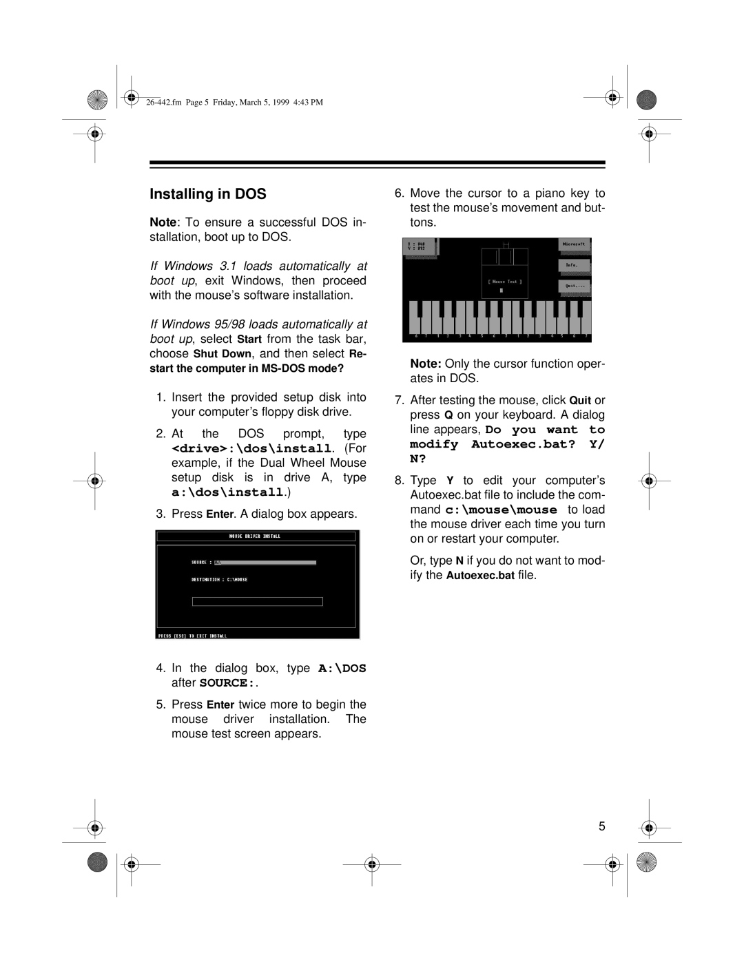 Radio Shack 26-442 owner manual Installing in DOS 