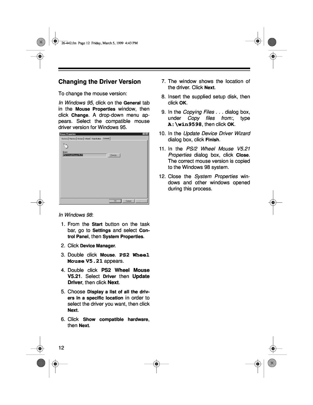 Radio Shack 26-442 owner manual Changing the Driver Version 