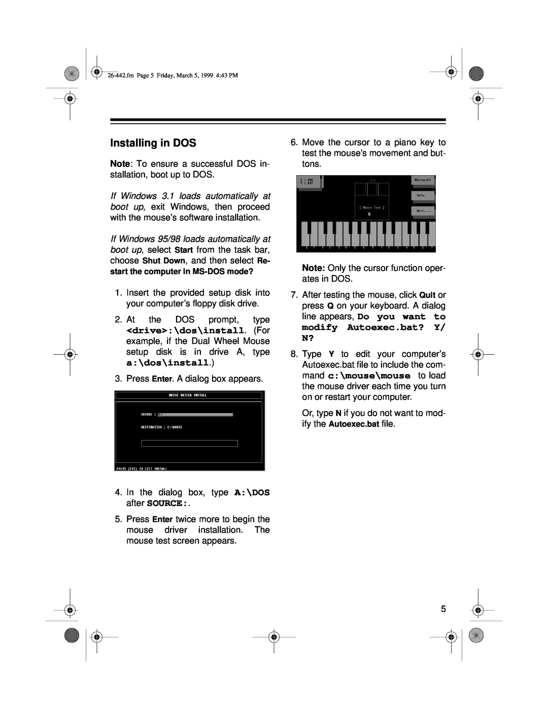 Radio Shack 26-442 owner manual Installing in DOS, start the computer in MS-DOS mode? 