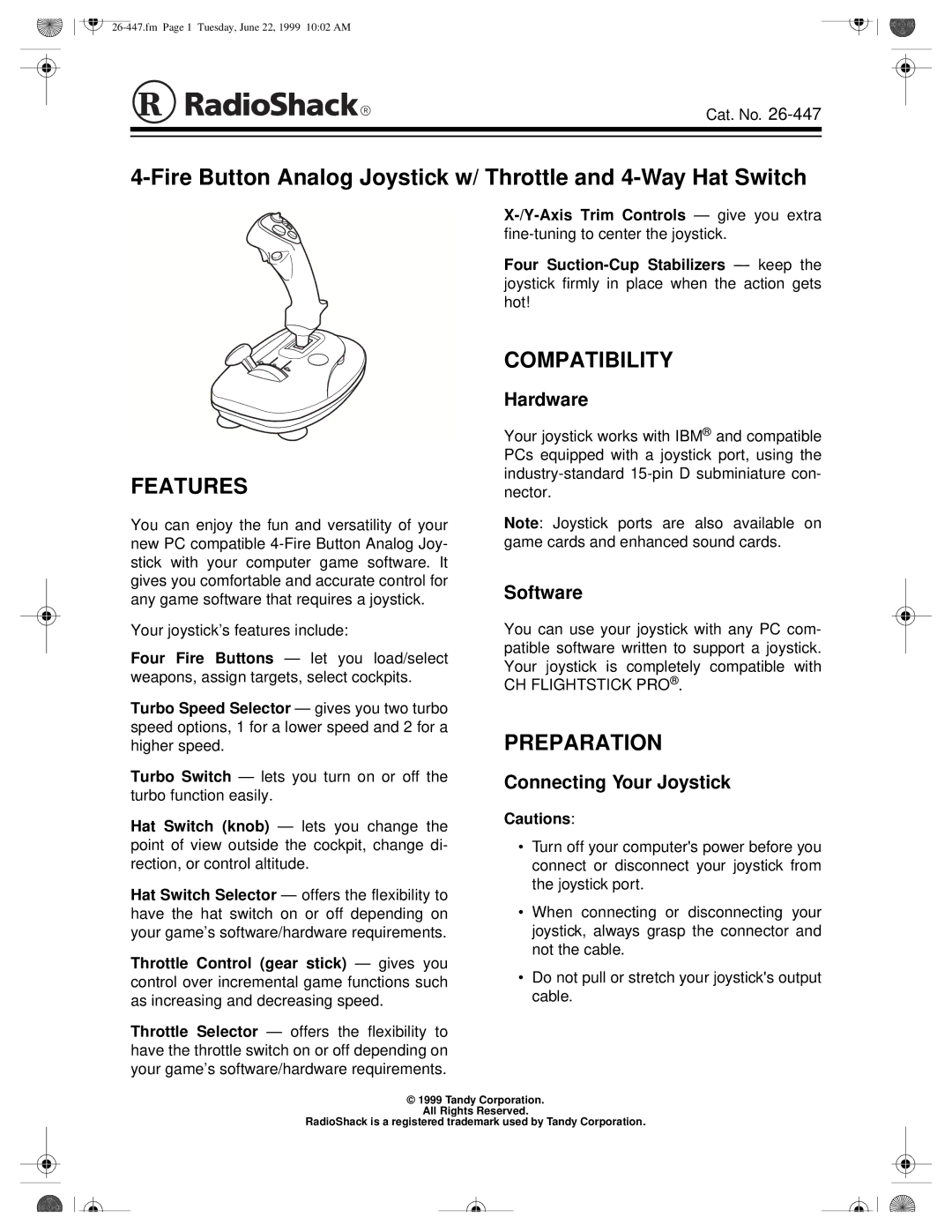 Radio Shack 26-447 manual Features, Compatibility, Preparation 