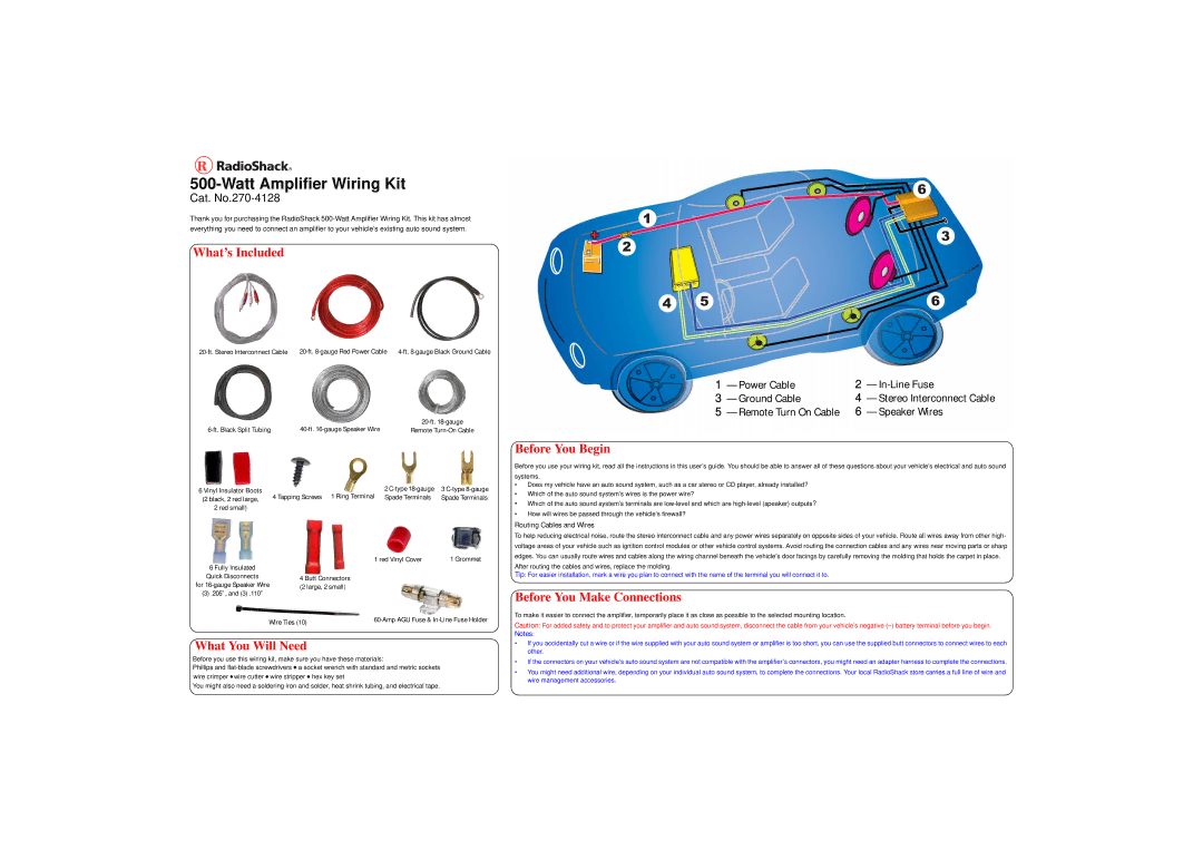 Radio Shack 270-4128 manual What’s Included, What You Will Need, You Begin, Routing Cables and Wires 