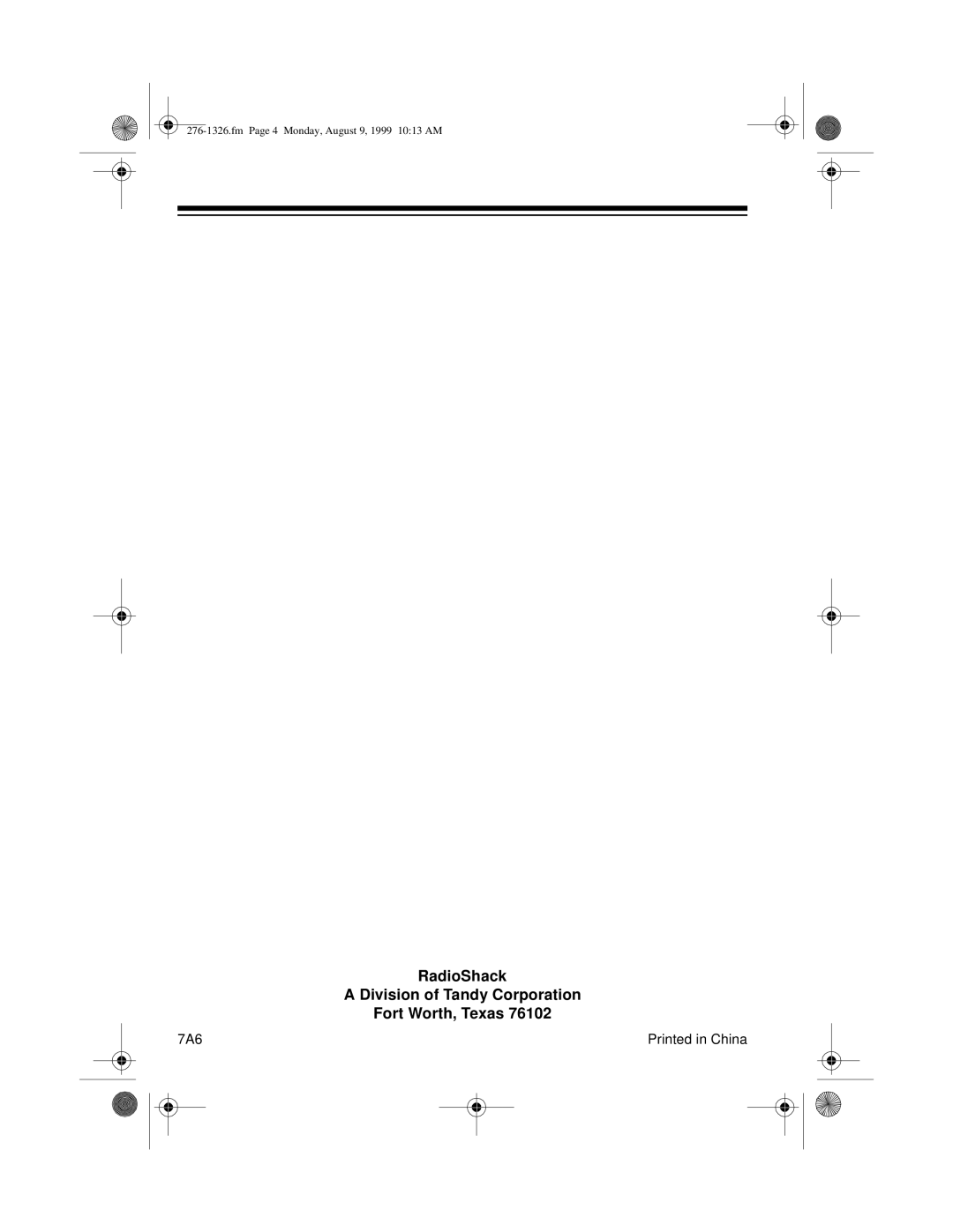 Radio Shack 276-1326 manual RadioShack Division of Tandy Corporation Fort Worth, Texas 