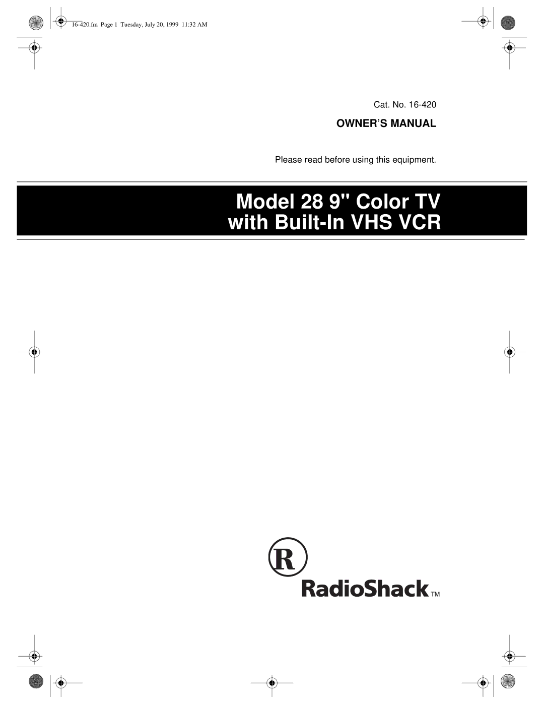 Radio Shack owner manual Model 28 9 Color TV with Built-In VHS VCR 