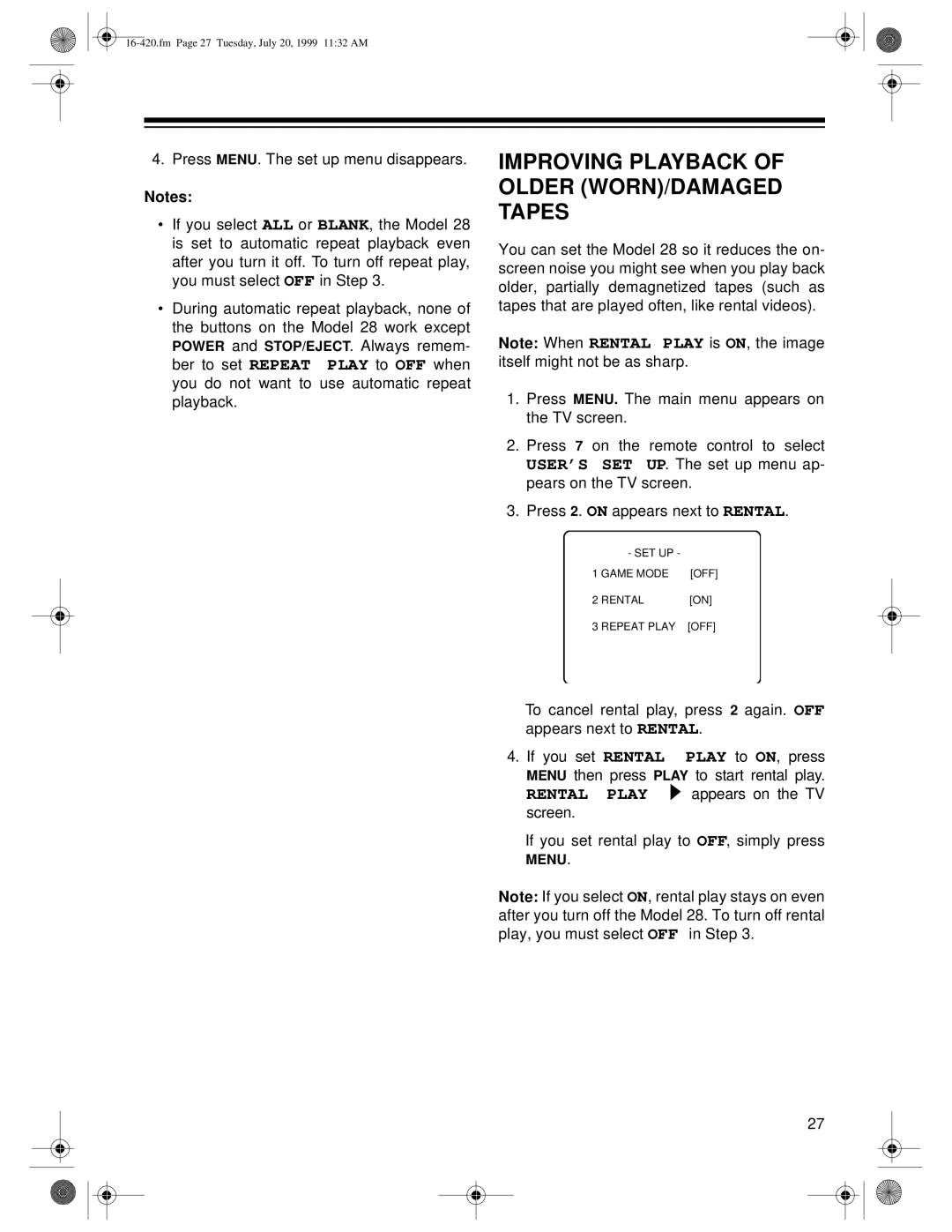 Radio Shack 28 owner manual Improving Playback of Older WORN/DAMAGED Tapes 