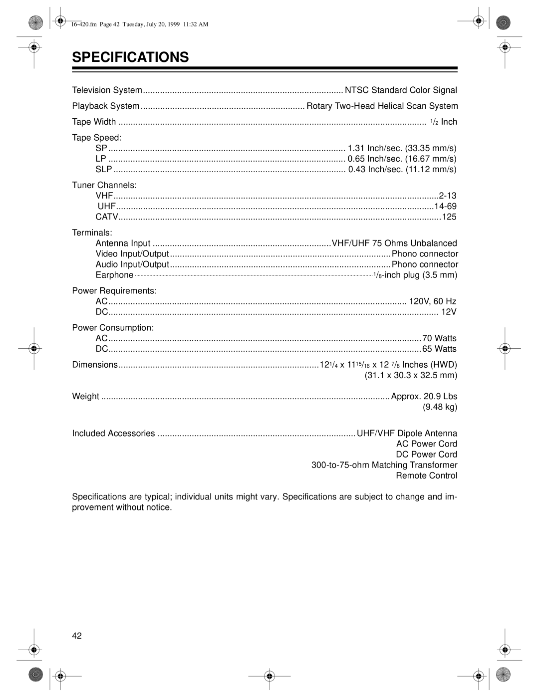 Radio Shack 28 owner manual Specifications 