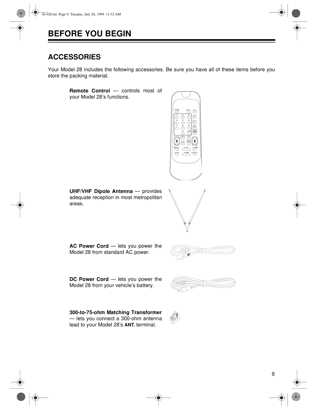 Radio Shack 28 owner manual Before YOU Begin, Accessories 