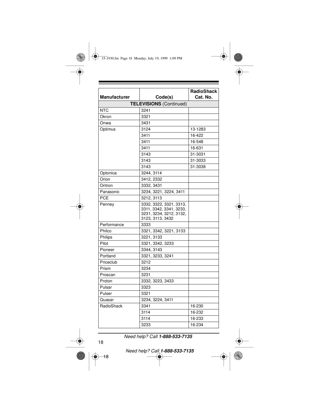 Radio Shack 3-in-One Pocket Remote owner manual Ntc, Pce 