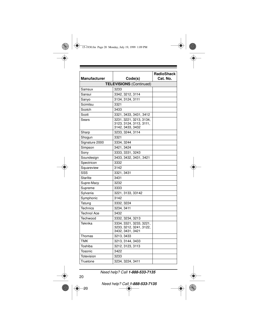 Radio Shack 3-in-One Pocket Remote owner manual Sss, Tmk 