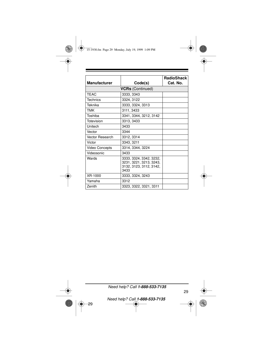 Radio Shack 3-in-One Pocket Remote owner manual Teac, Tmk 