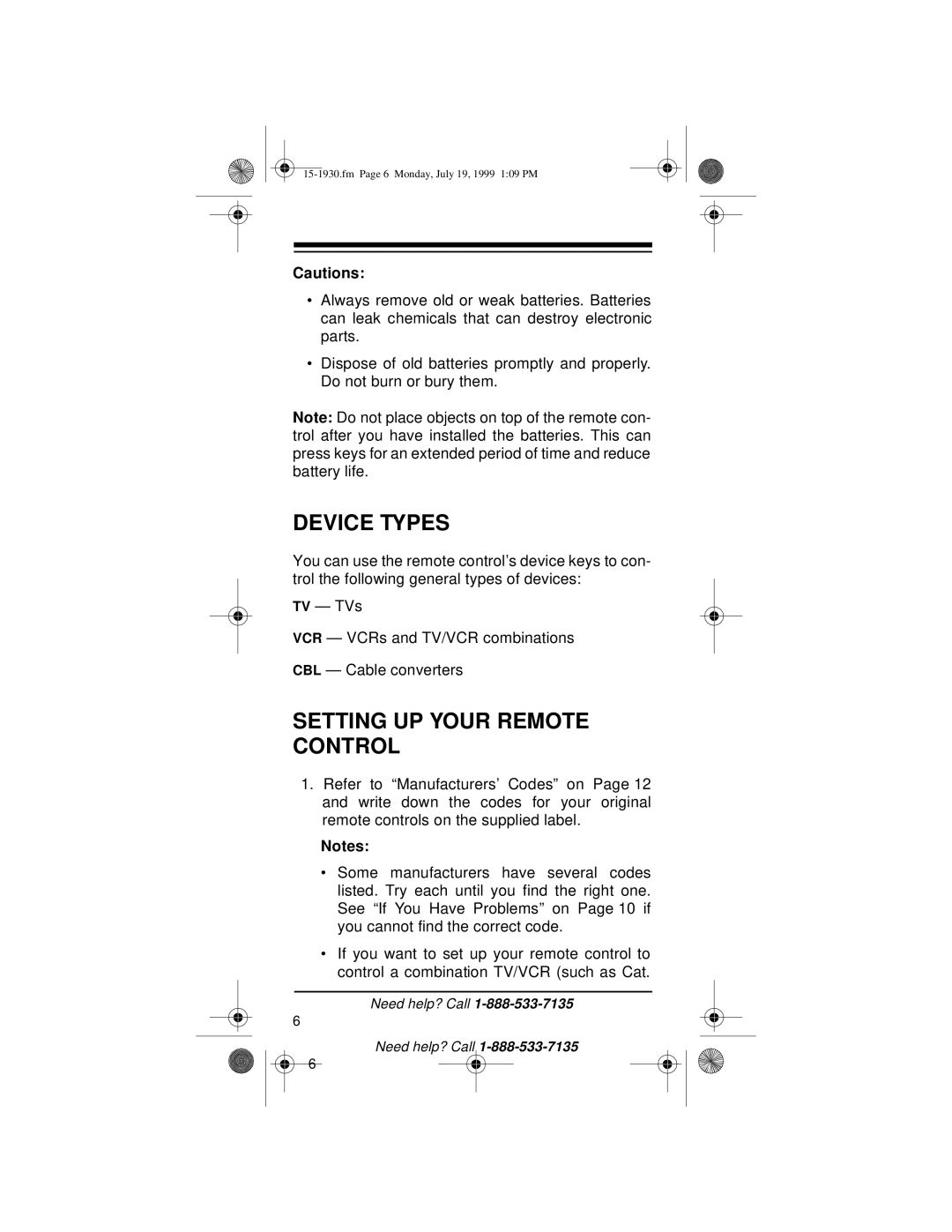 Radio Shack 3-in-One Pocket Remote owner manual Device Types, Setting UP Your Remote Control 