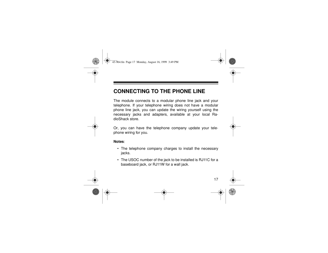 Radio Shack 310 owner manual Connecting to the Phone Line 