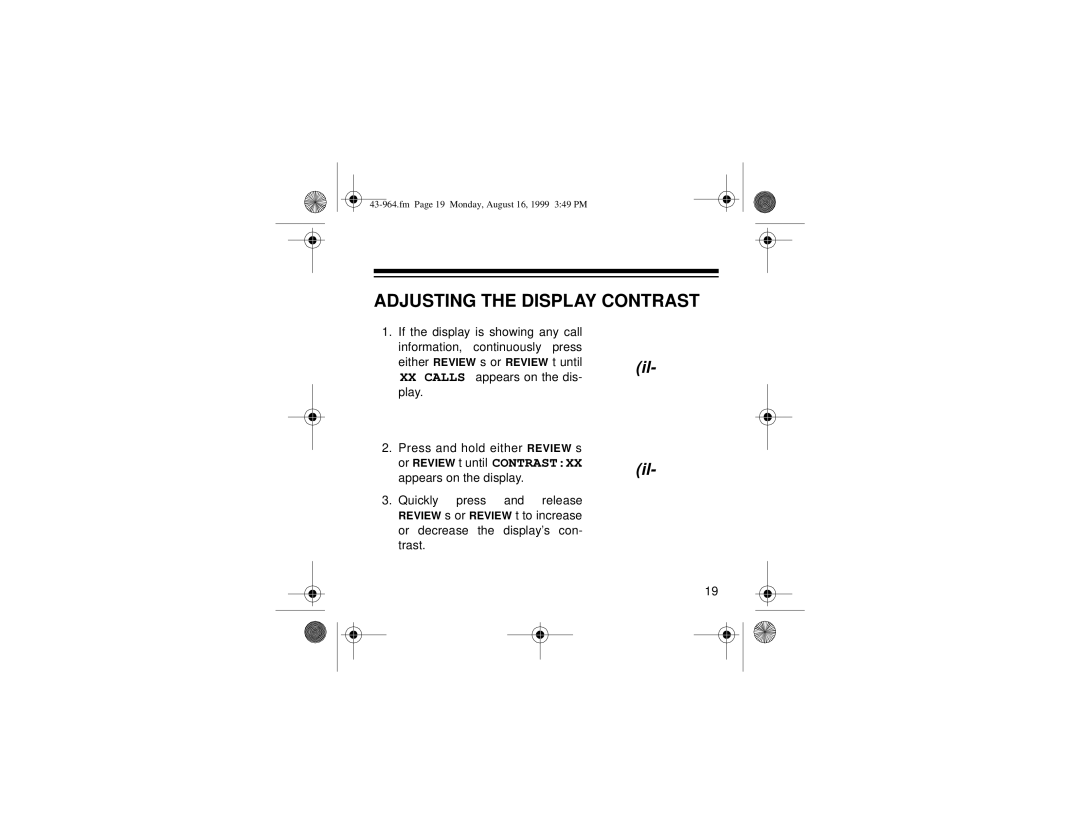 Radio Shack 310 owner manual Adjusting the Display Contrast 