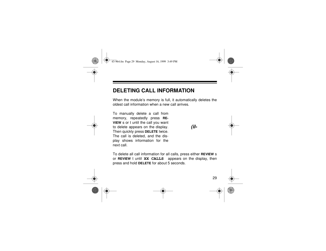 Radio Shack 310 owner manual Deleting Call Information 